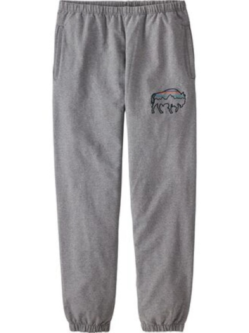 Patagonia Gray Track Pants with Small Multi-Color Buffalo Logo